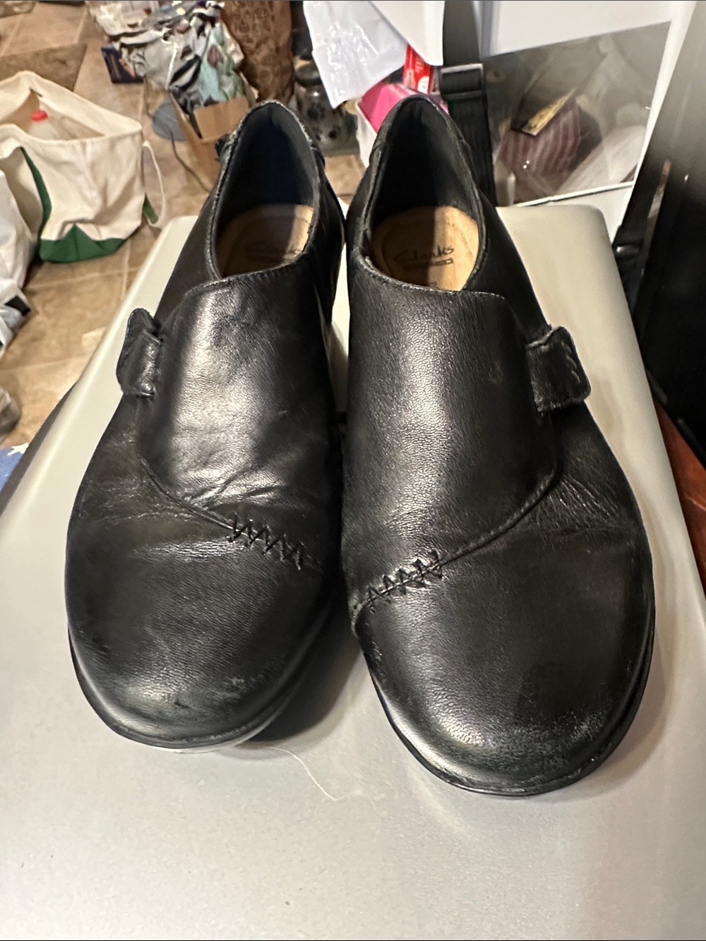 Clarks Men's Black Leather Slip-On Loafers with Stitch Detail